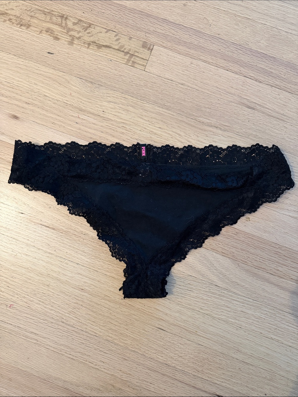 PINK by Victorias Secret Black Lace Bikini Panty - Low Rise - Large